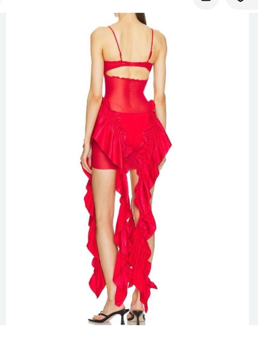 Red Ruffle Mesh Slip Dress - Picture 2 of 3